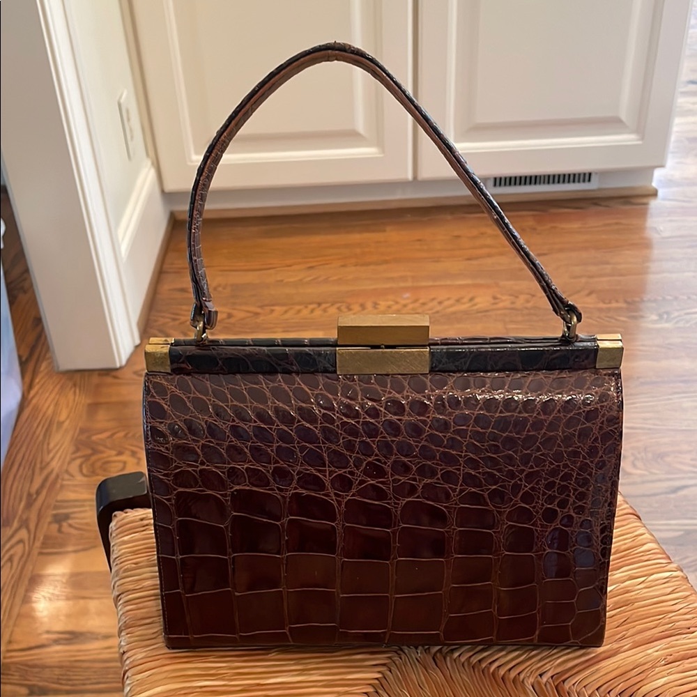 Vintage Palizzio Brown Crocodile Leather Handbag